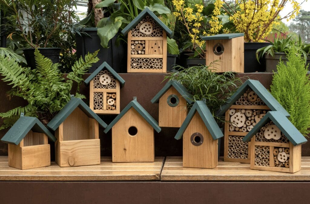 A collection of hand-made, wooden wildlife habitats produced by the WBC and the RHS.