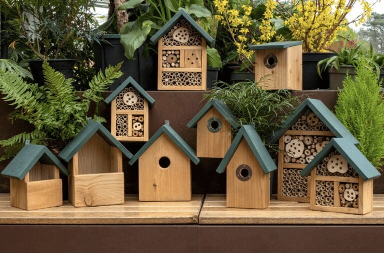 A collection of hand-made, wooden wildlife habitats produced by the WBC and the RHS.