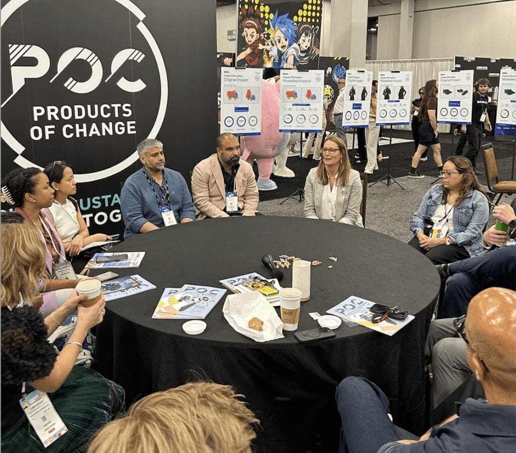 Industry executives gather for a carbon roundtable on the Products of Change booth at Licensing Expo