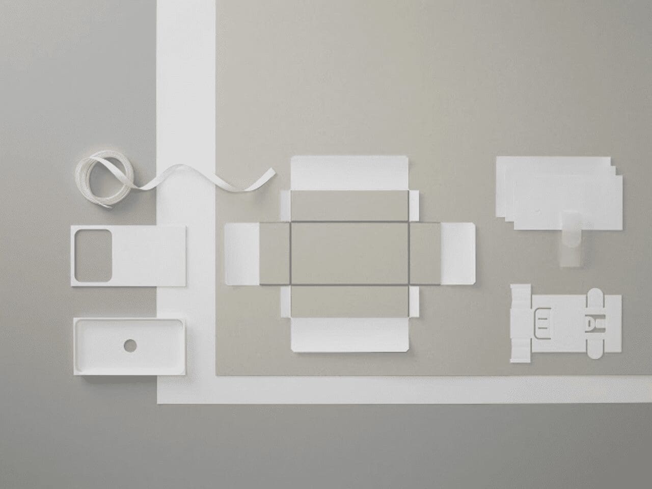 Google Pixel 8 packaging laid out in design components