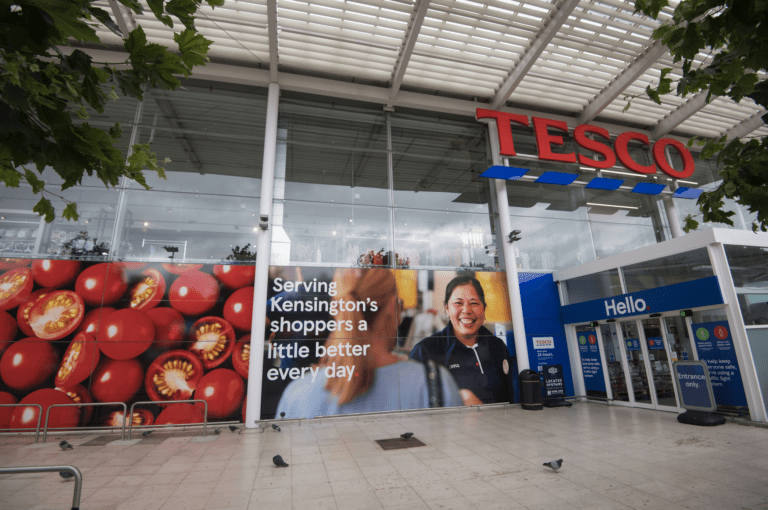 outside the front of a Tesco store in Kensington