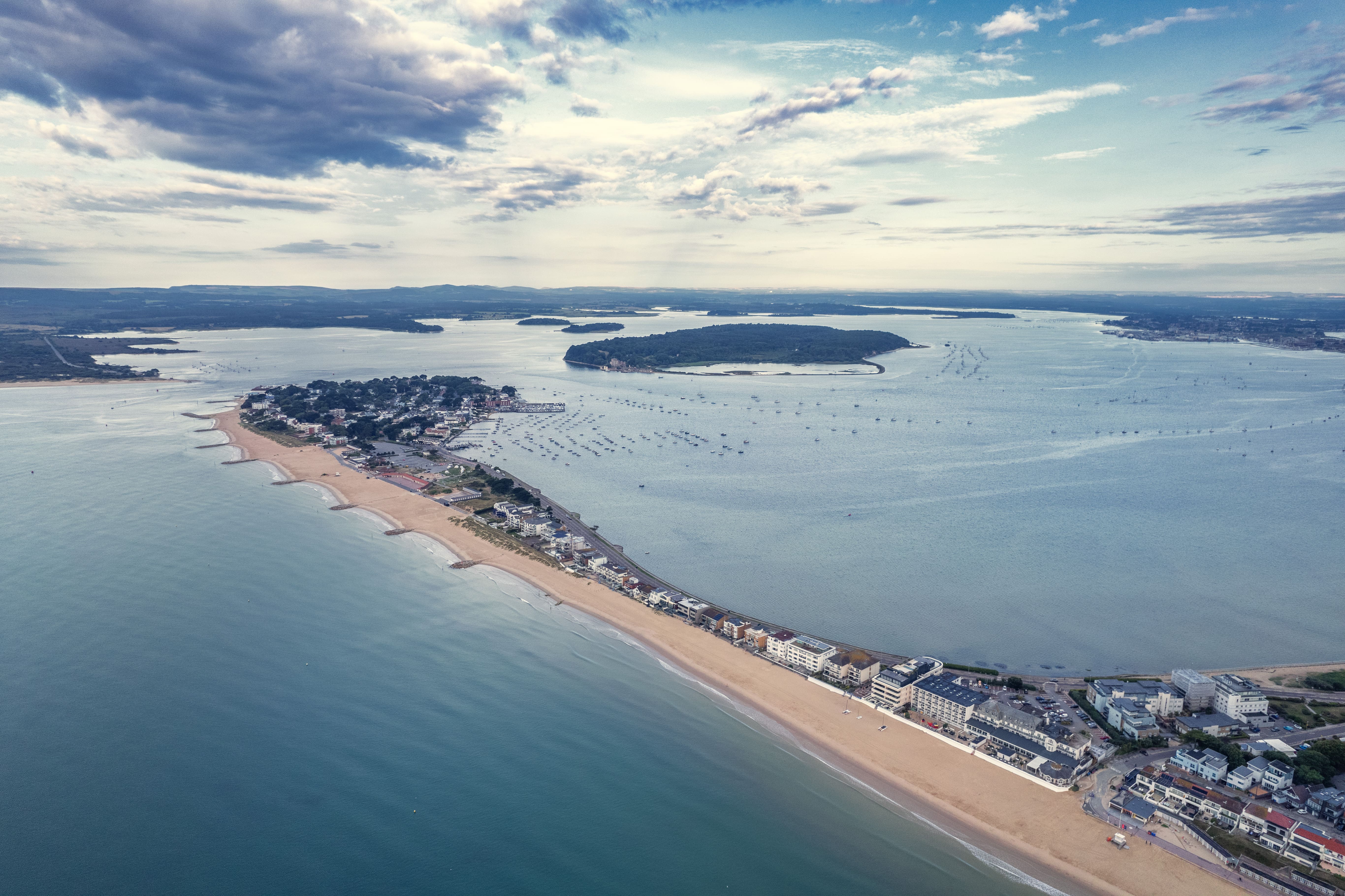 aerial shot of Poole Harbour