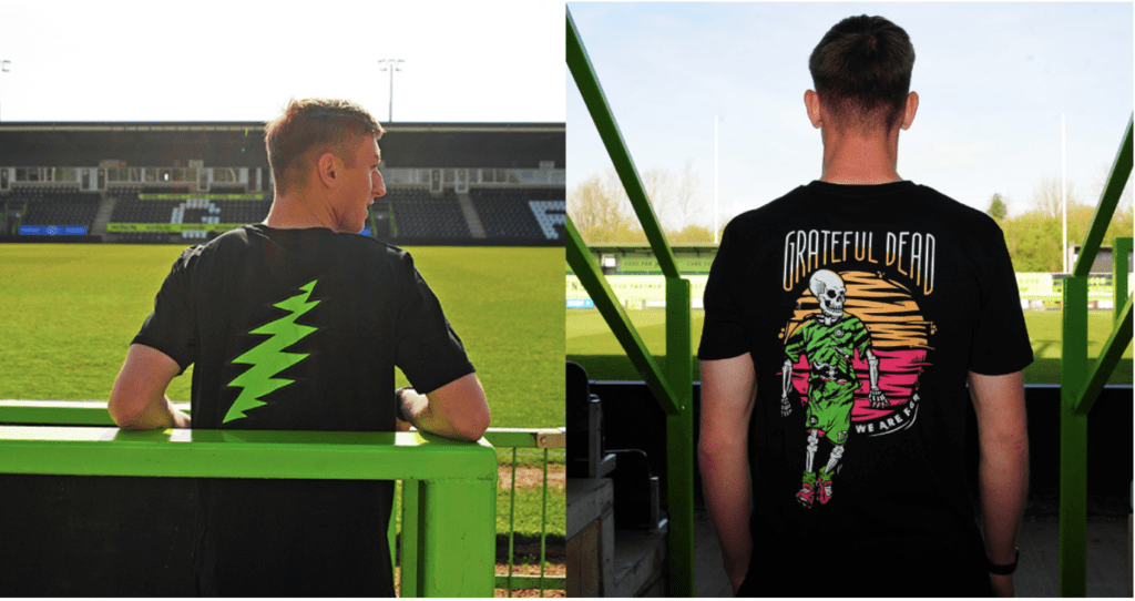 Grateful Dead designs featured on clothing made by I Dress Myself at Forest Green Rovers