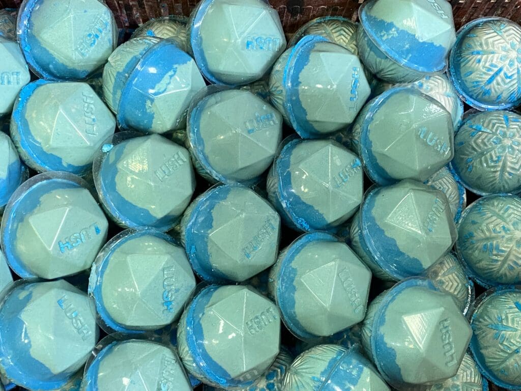 Blue sparkly bath bombs