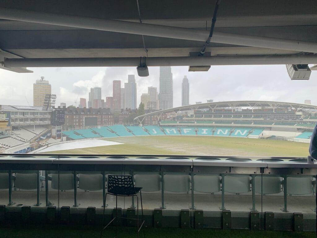 View over the Oval and the London skyline in distance.