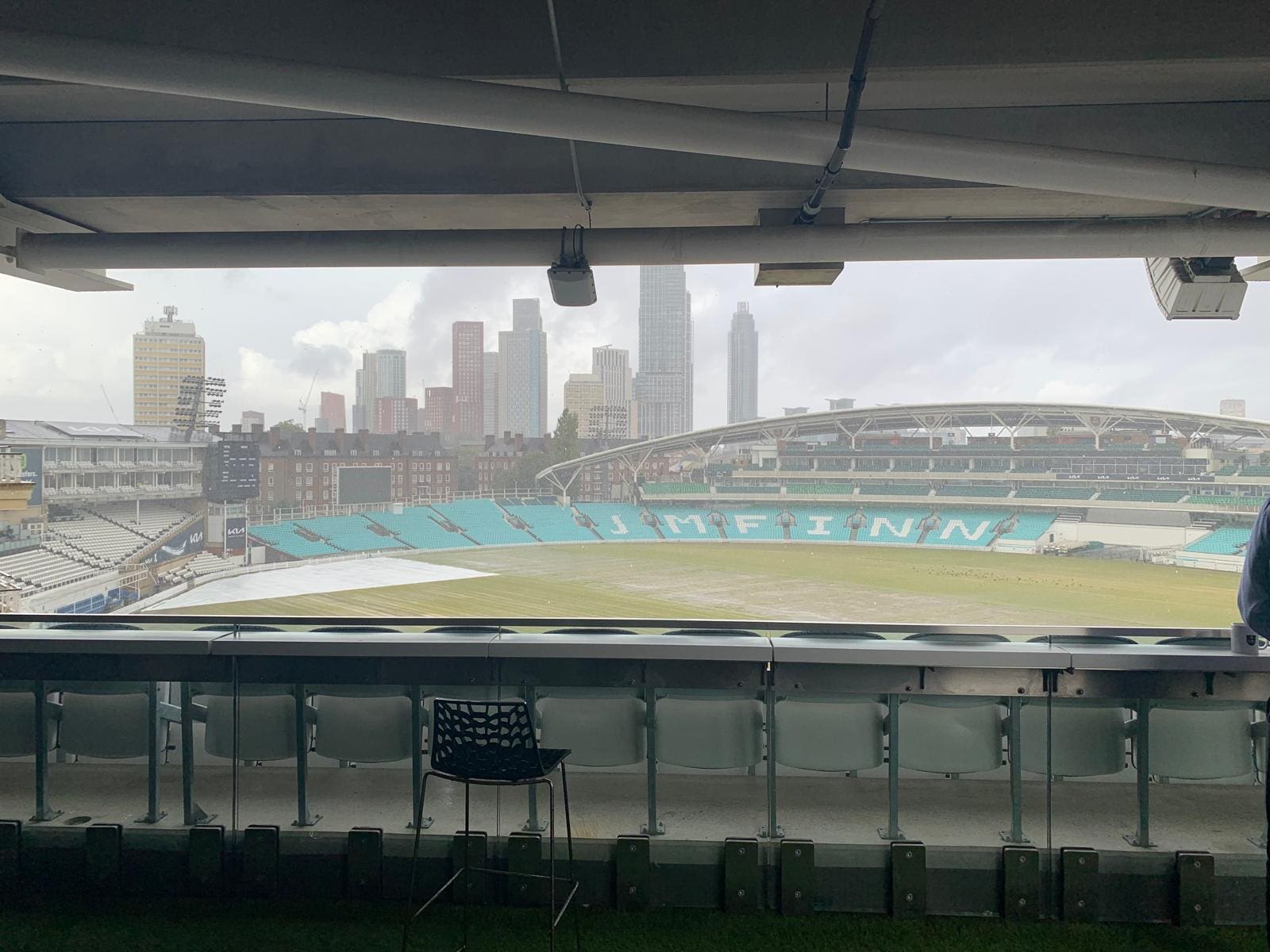 View over the Oval and the London skyline in distance.