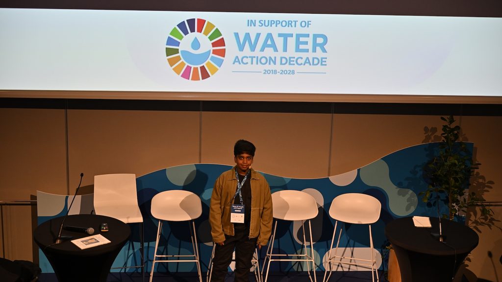 (Above: Aneeshwar Kunchala, 11 year-old conservationist and TV presenter on-stage at Water Week).