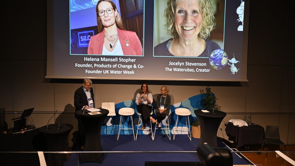Helena on stage at World Water Week 2026 in Stockholm.