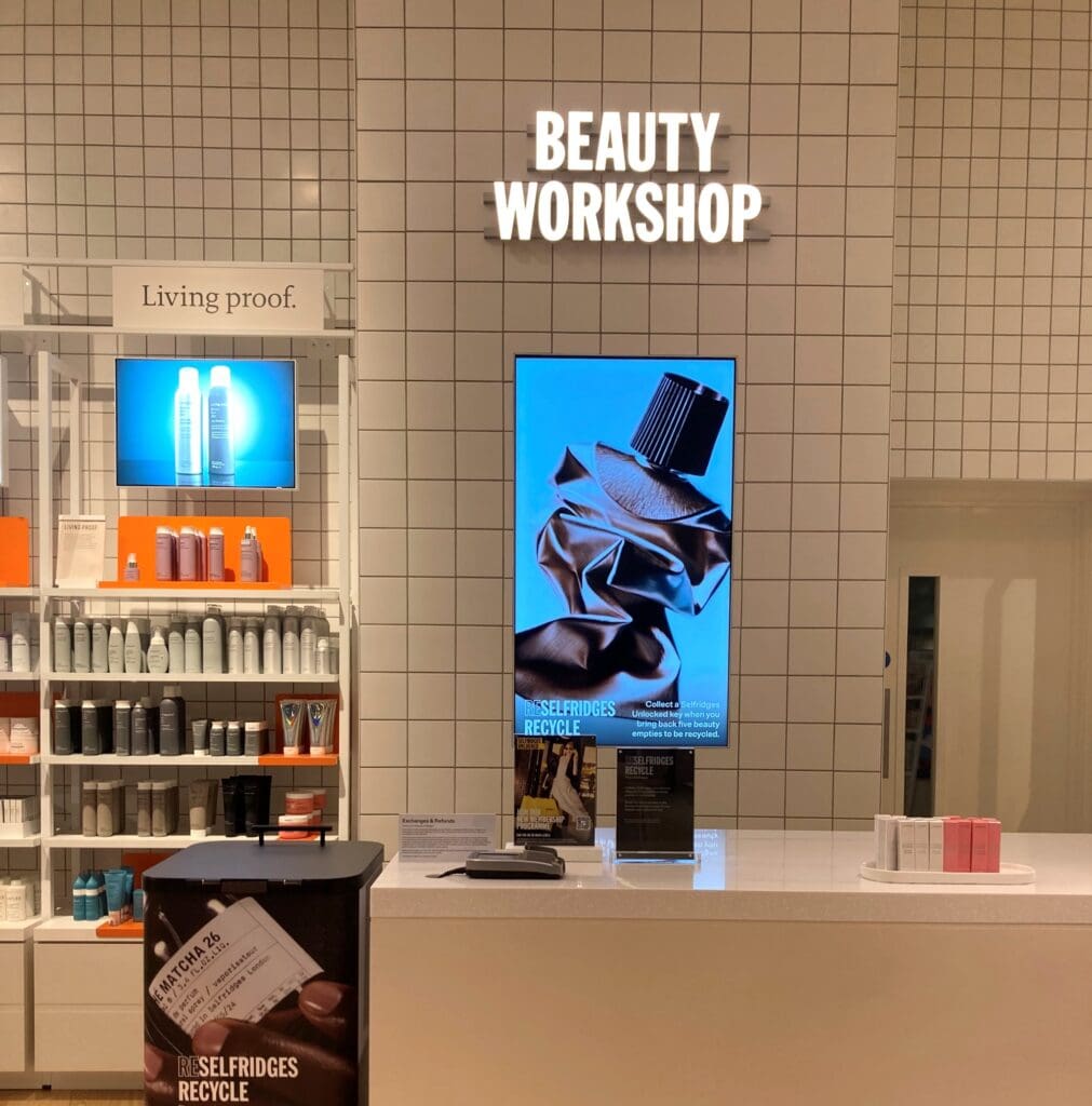 Selfridges scheme to return five empty beauty product to store for recycling.