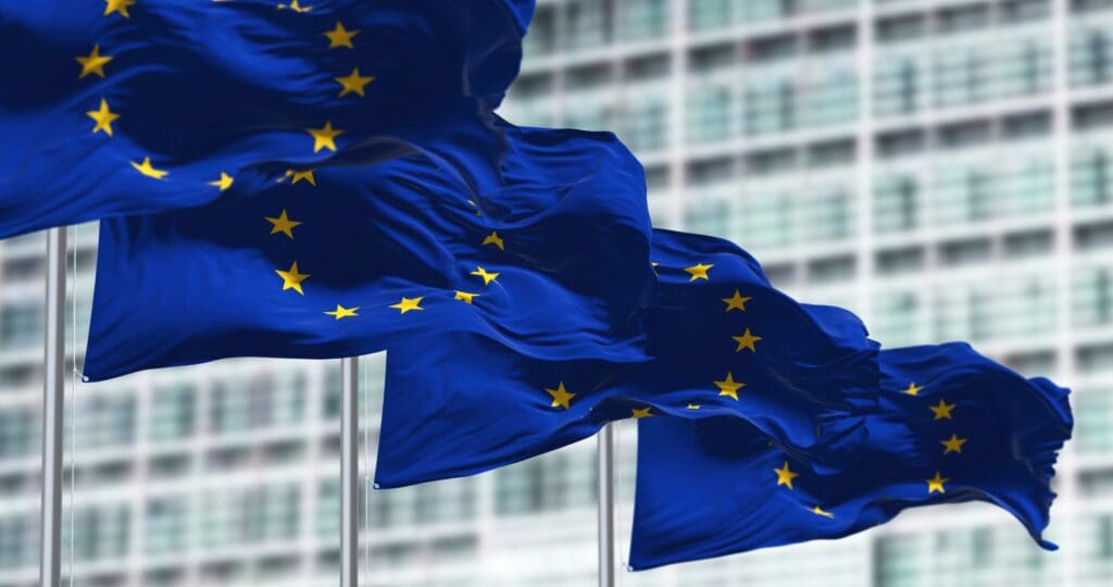 EU flags flying in a row