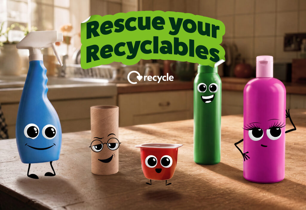 WRAP Recycle Week graphic of recyclable household characters